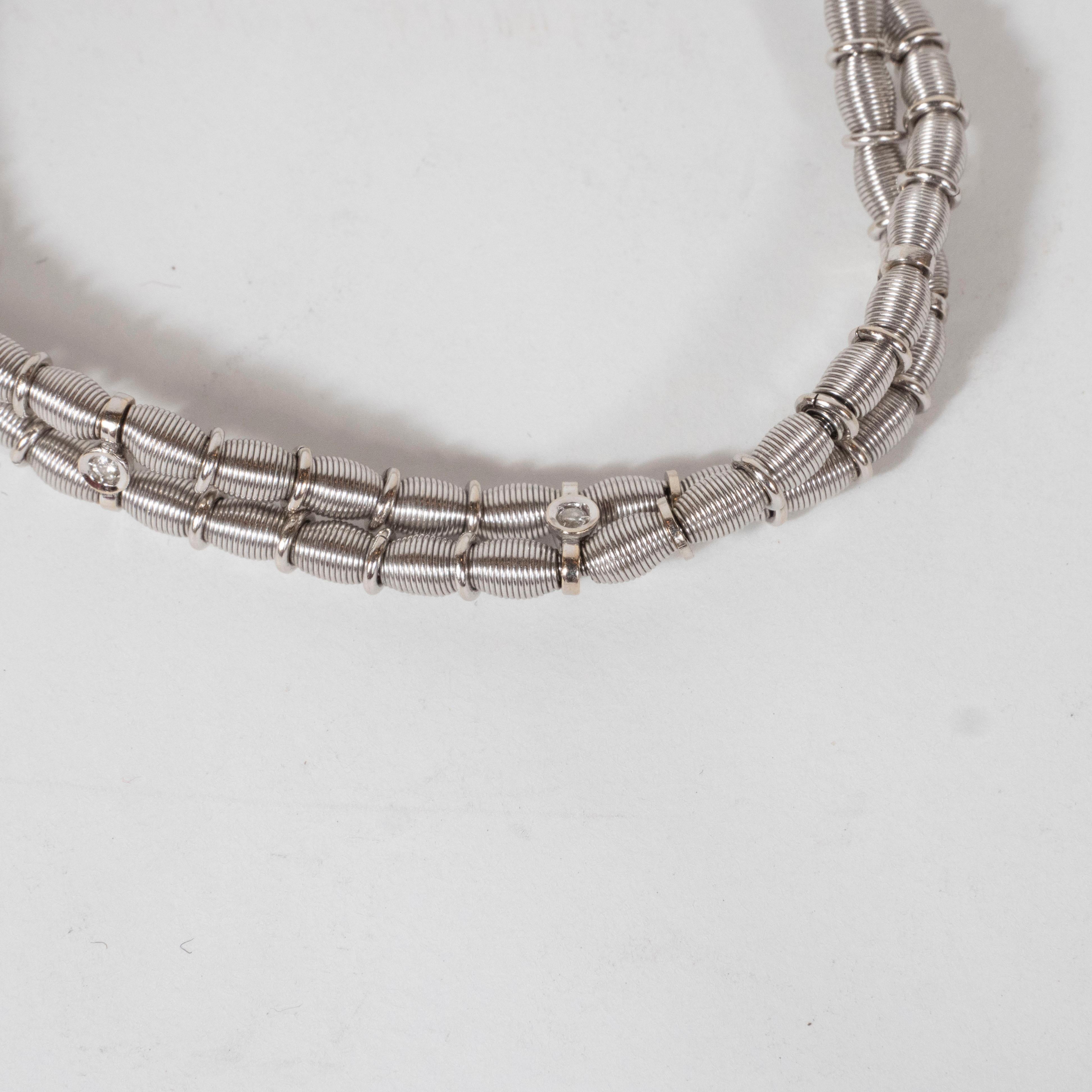 Modernist 14 Karat White Gold Two-Strand Link Bracelet with White Diamonds In Excellent Condition In New York, NY