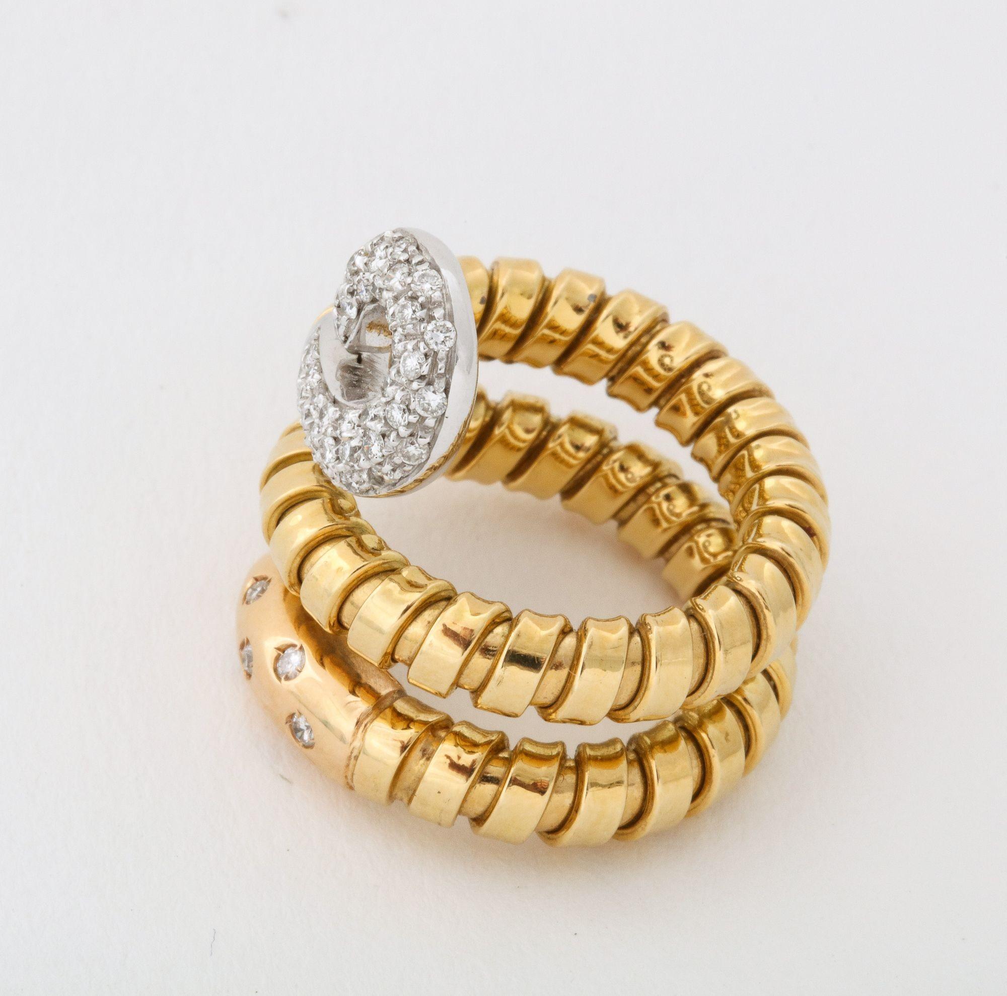  Gold Snake  Tubogas Ring With Diamond Head And Tail 18K For Sale 2
