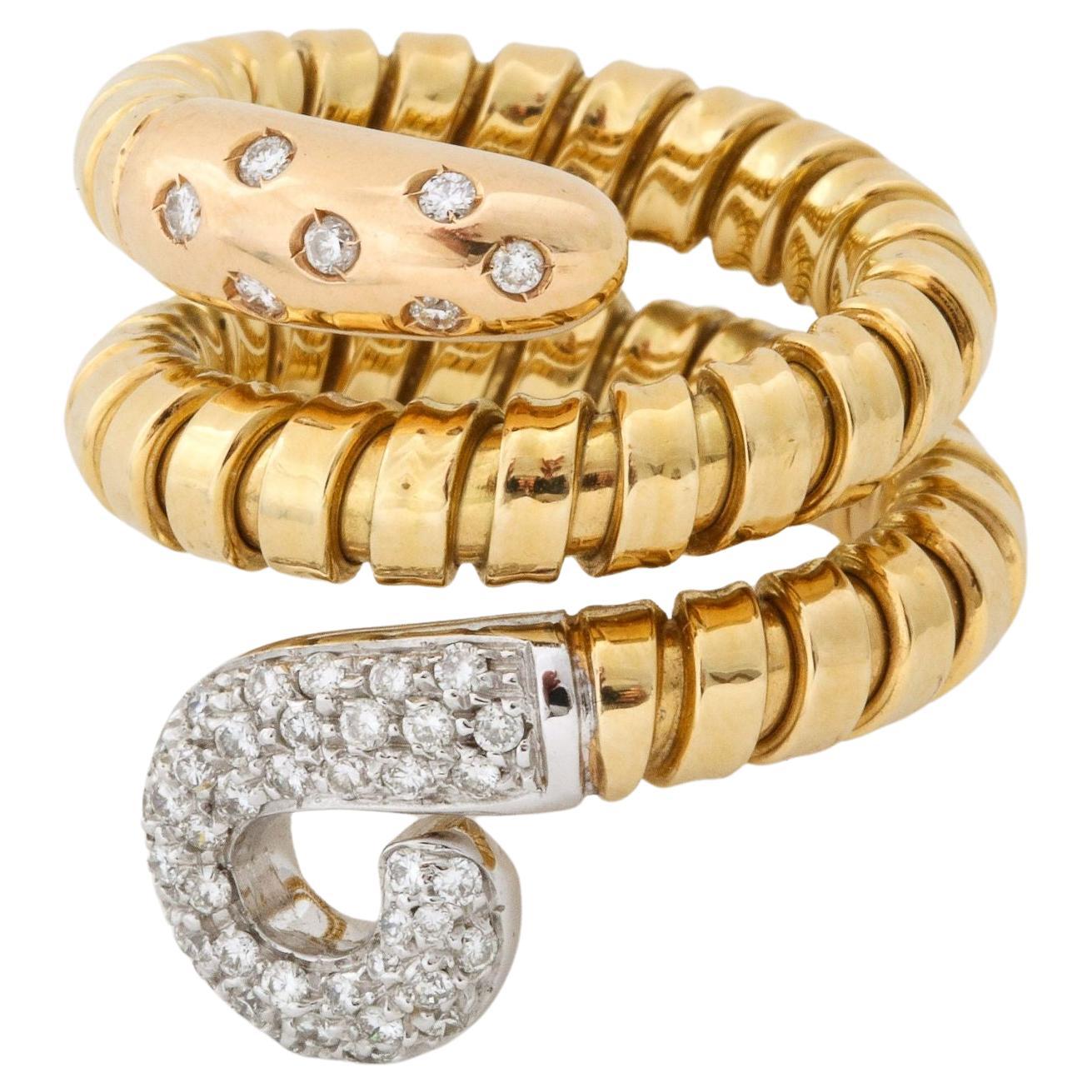  Gold Snake  Tubogas Ring With Diamond Head And Tail 18K