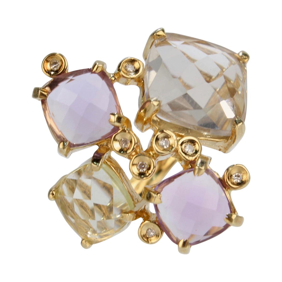 Amethyst Diamond Gold Cluster Cocktail Ring For Sale at 1stDibs
