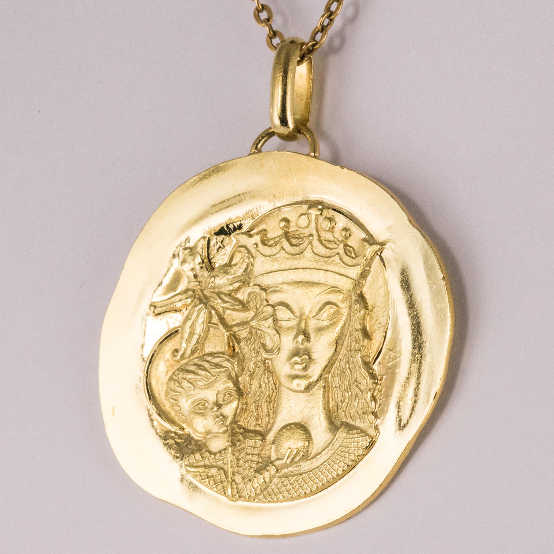 Modernist 18 Karat Yellow Gold Pendant Medal In Excellent Condition In Poitiers, FR