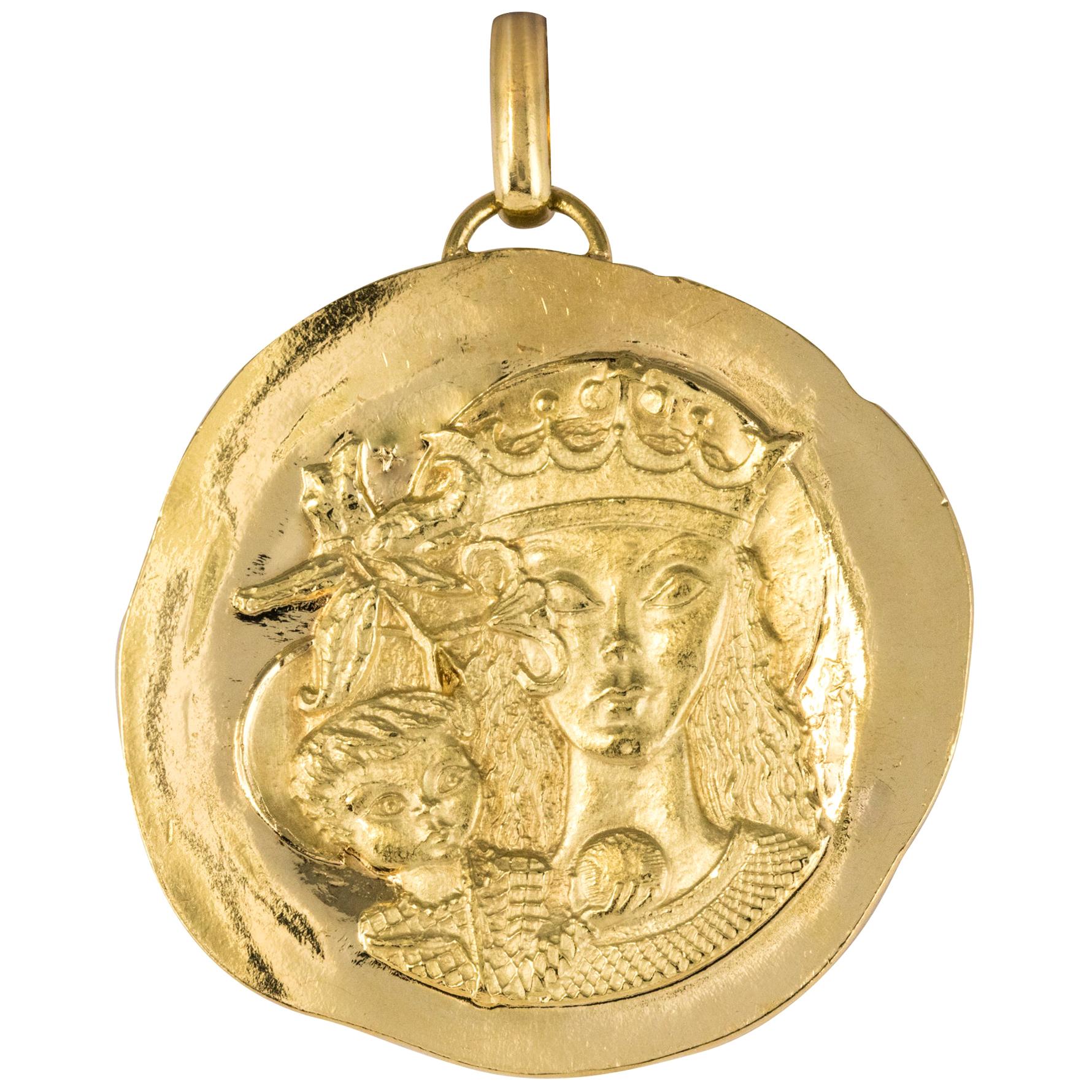 Modernist 18 Karat Yellow Gold Pendant Medal