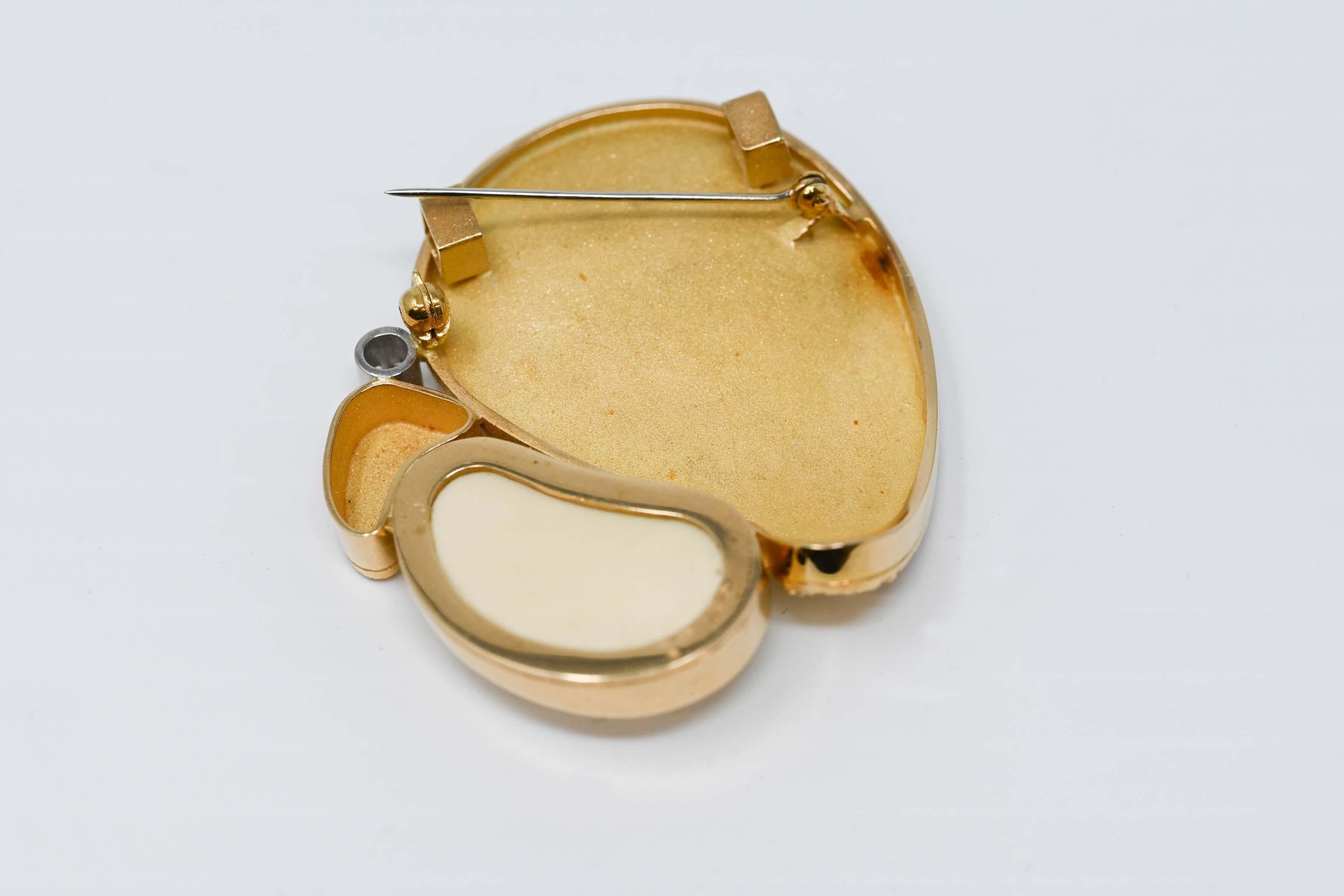 Mixed Cut Modernist 18k Gold .20ct Diamond Brooch For Sale