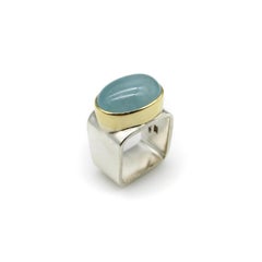 Modernist 18K Gold and Sterling Silver Ofiesh Aquamarine Ring