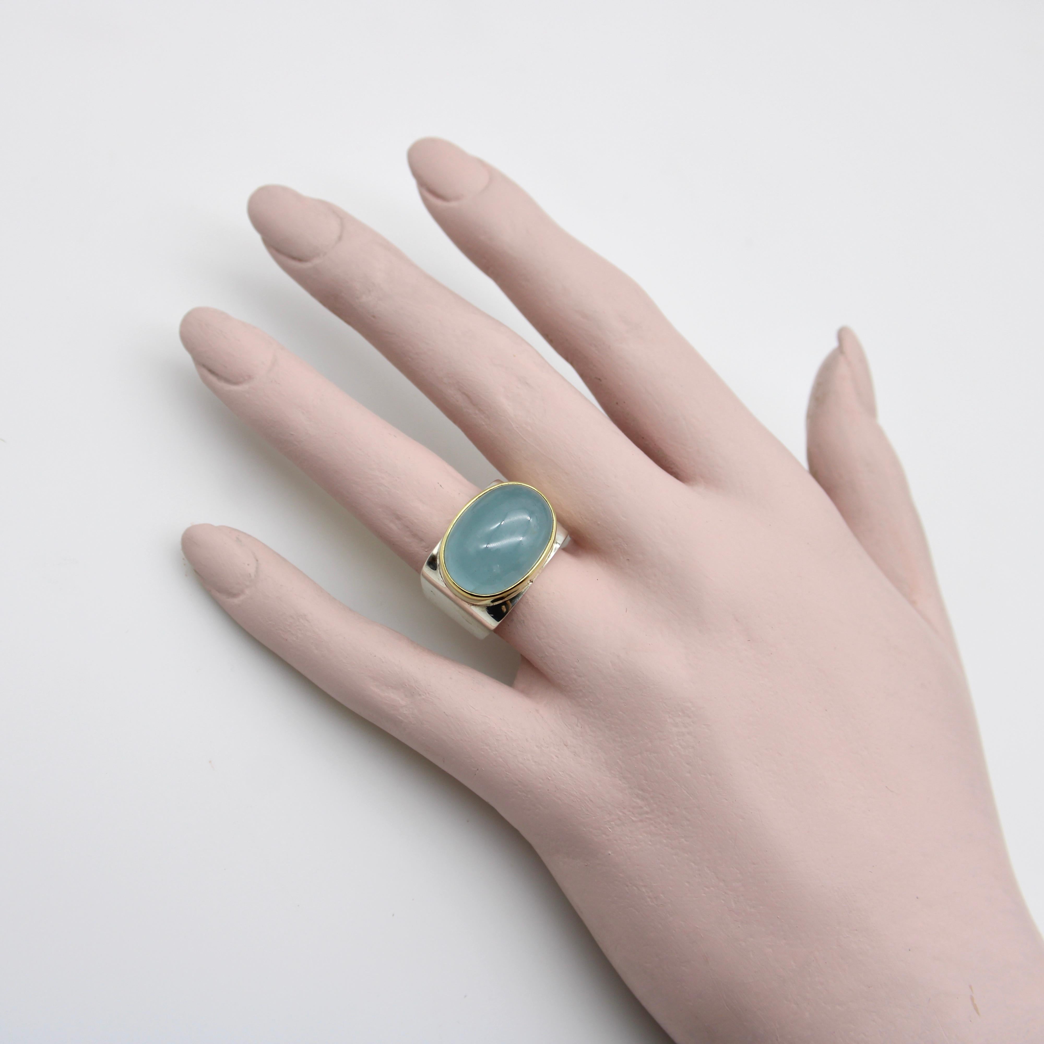 Modernist 18K Gold and Sterling Silver Ofiesh Aquamarine Ring  In Good Condition For Sale In Venice, CA