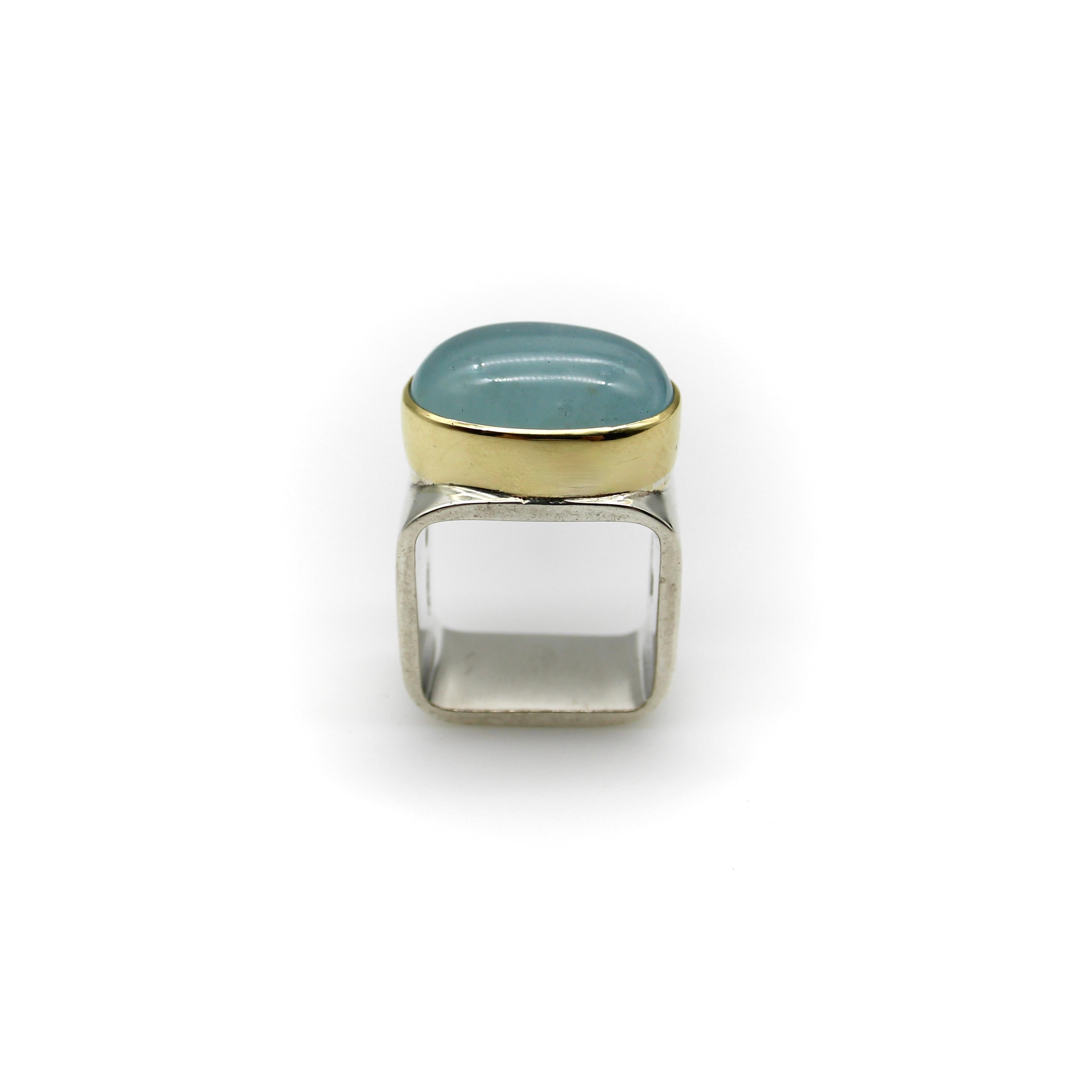 Women's or Men's Modernist 18K Gold and Sterling Silver Ofiesh Aquamarine Ring  For Sale