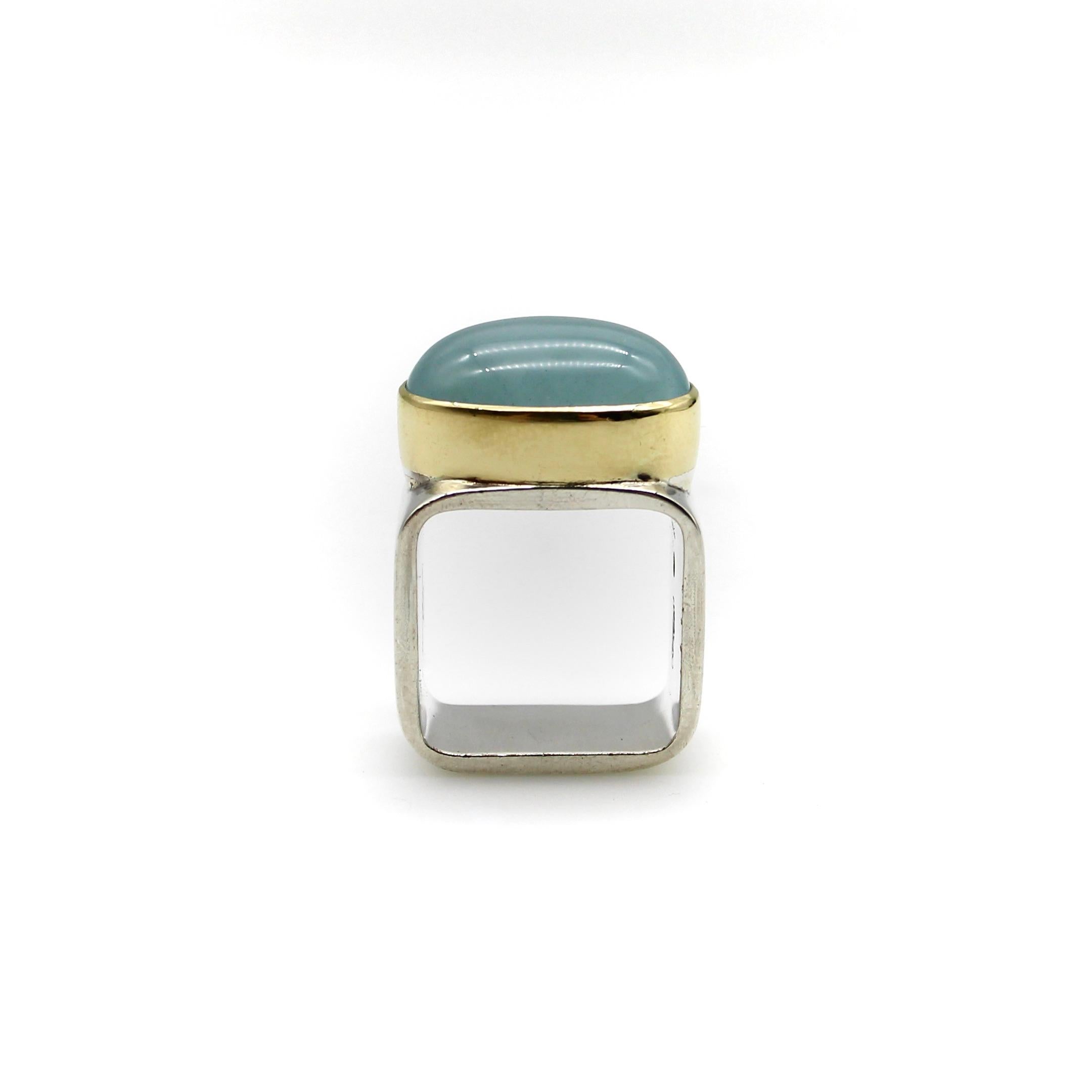 Modernist 18K Gold and Sterling Silver Ofiesh Aquamarine Ring  For Sale 4