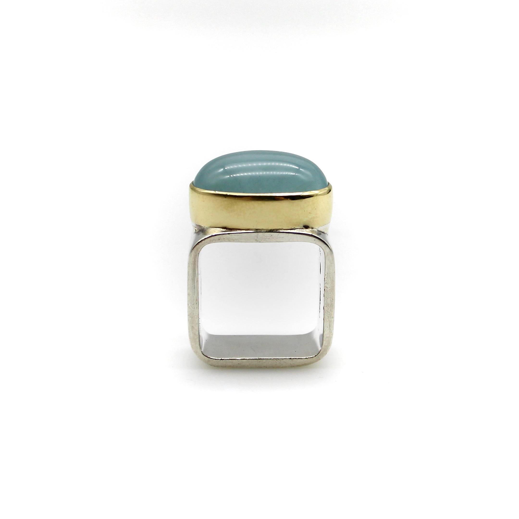 Modernist 18K Gold and Sterling Silver Ofiesh Aquamarine Ring For Sale 4