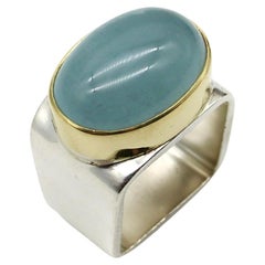 Vintage Modernist 18K Gold and Sterling Silver Ofiesh Aquamarine Ring 