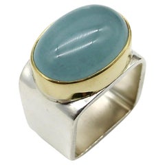 Modernist 18K Gold and Sterling Silver Ofiesh Aquamarine Ring