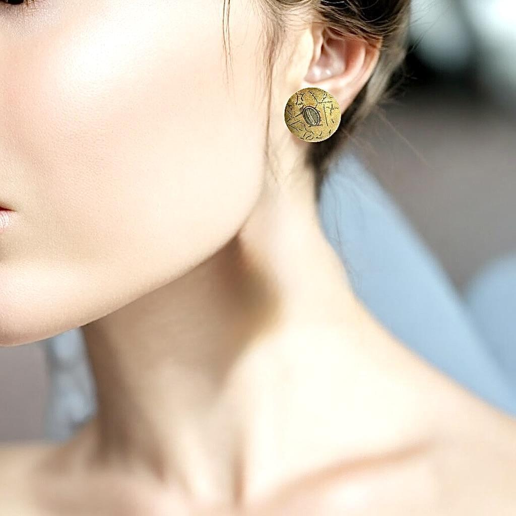 Contemporary Modernist 18K Gold & Oxidized Sterling Silver Earrings, by H. O'Connor,  c 2000 For Sale