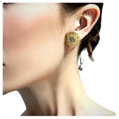 Modernist 18K Gold & Oxidized Sterling Silver Earrings, by H. O'Connor,  c 2000
