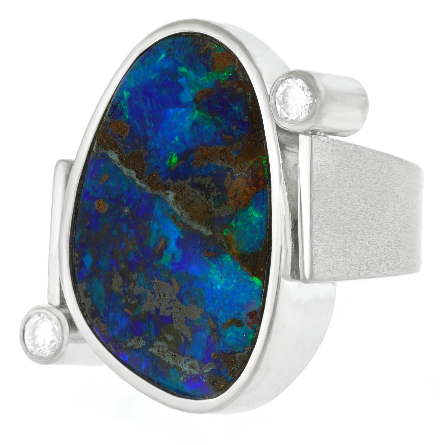 Modernist 18k Opal and Diamond Ring 6