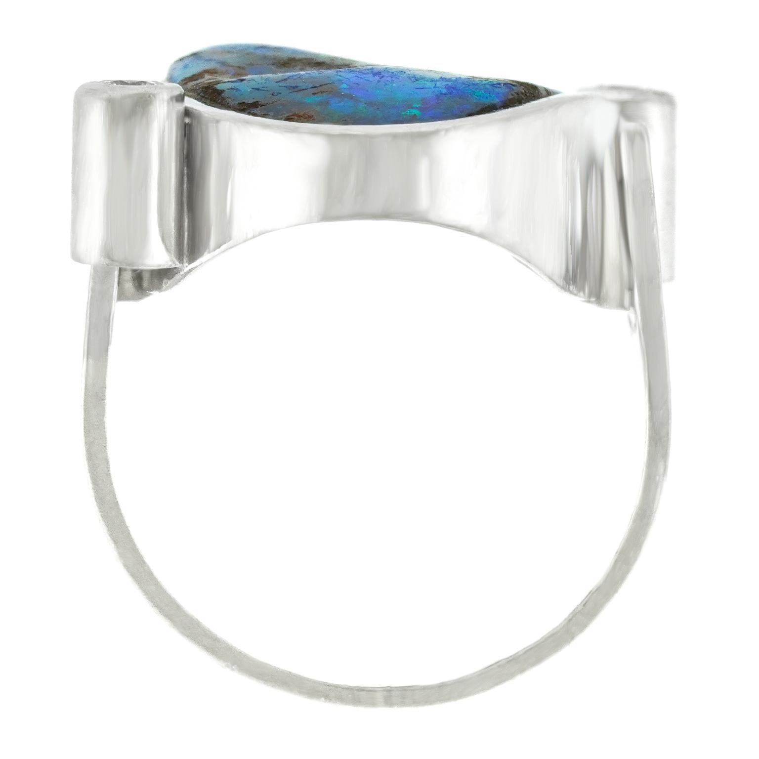 Women's or Men's Modernist 18k Opal and Diamond Ring