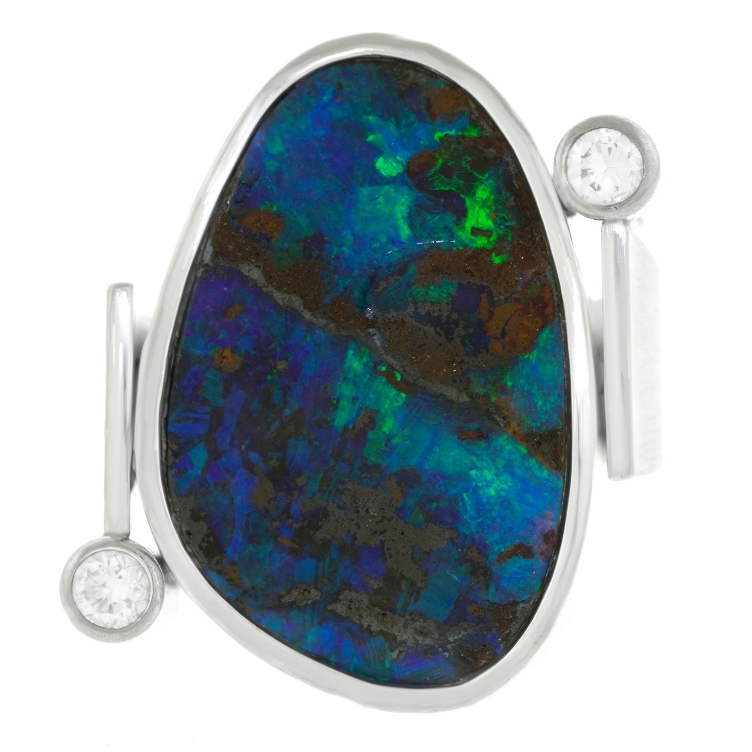 Modernist 18k Opal and Diamond Ring 4