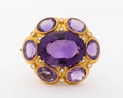Modernist 18K Yellow Gold, Amethyst, and Diamond Brooch or Pendant