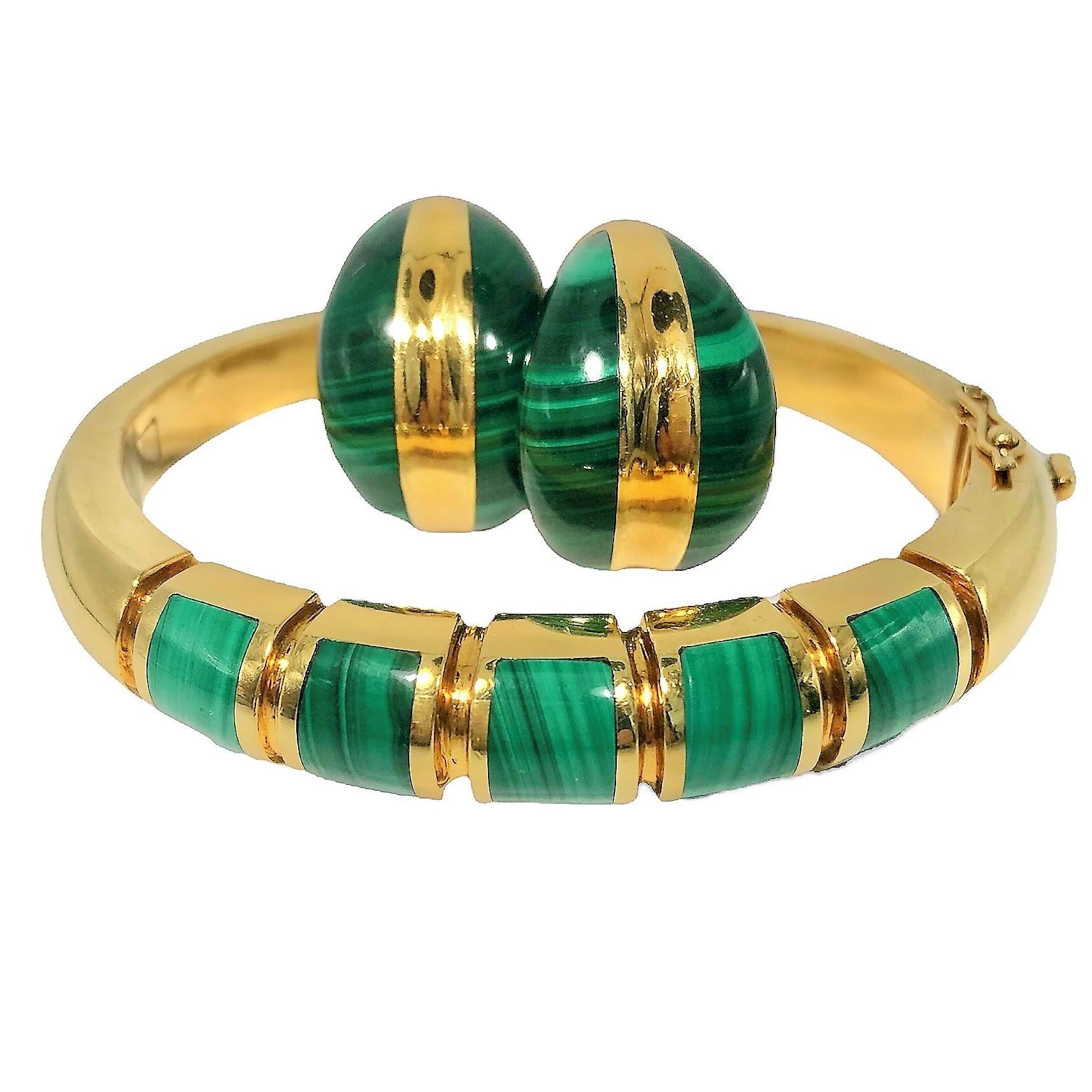 Modernist 18k Yellow Gold and Malachite Bangle Bracelet by Designer S'Paliu 5