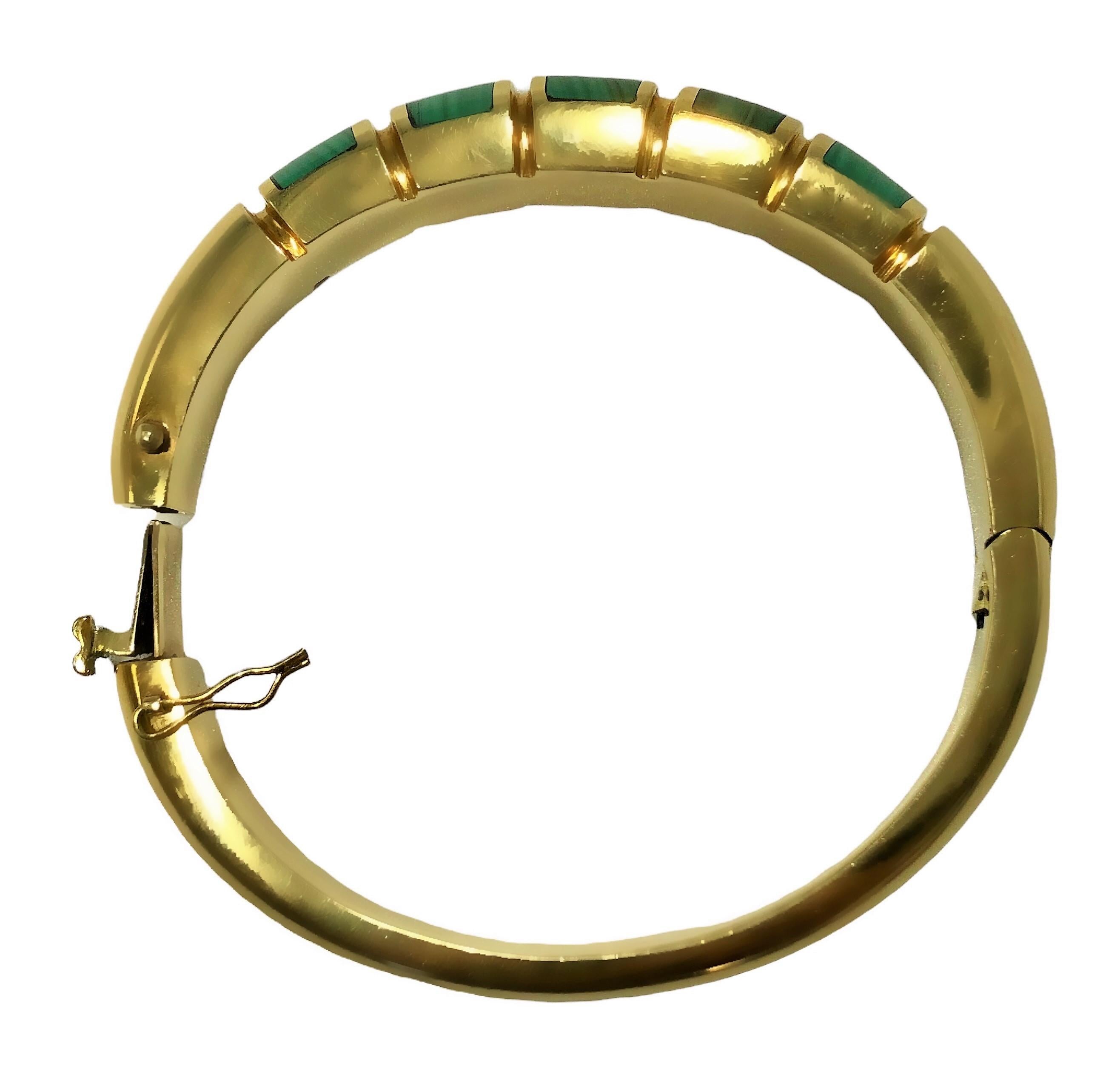 Cabochon Modernist 18k Yellow Gold and Malachite Bangle Bracelet by Designer S'Paliu