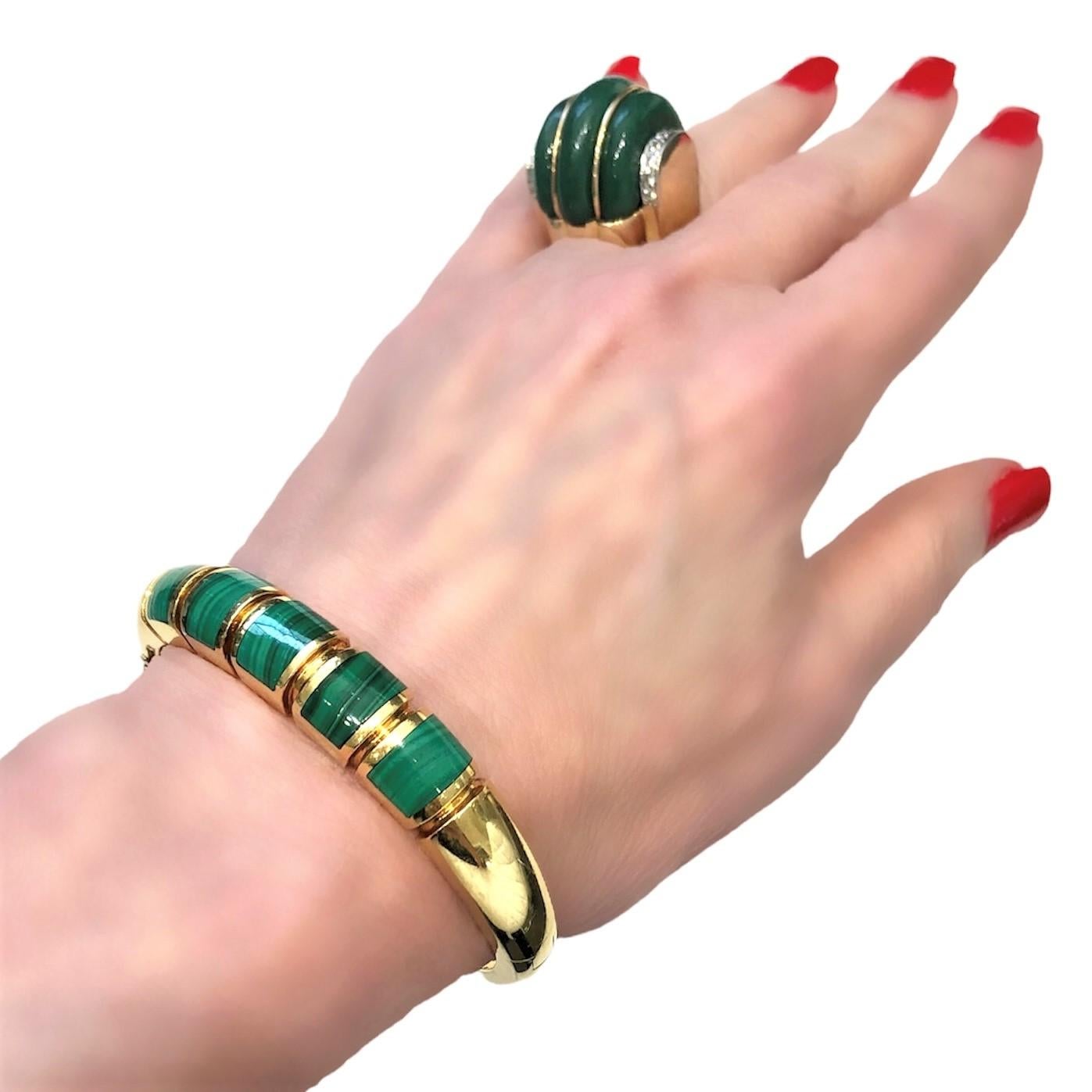 Women's Modernist 18k Yellow Gold and Malachite Bangle Bracelet by Designer S'Paliu