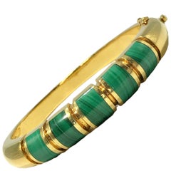 Modernist 18k Yellow Gold and Malachite Bangle Bracelet by Designer S'Paliu