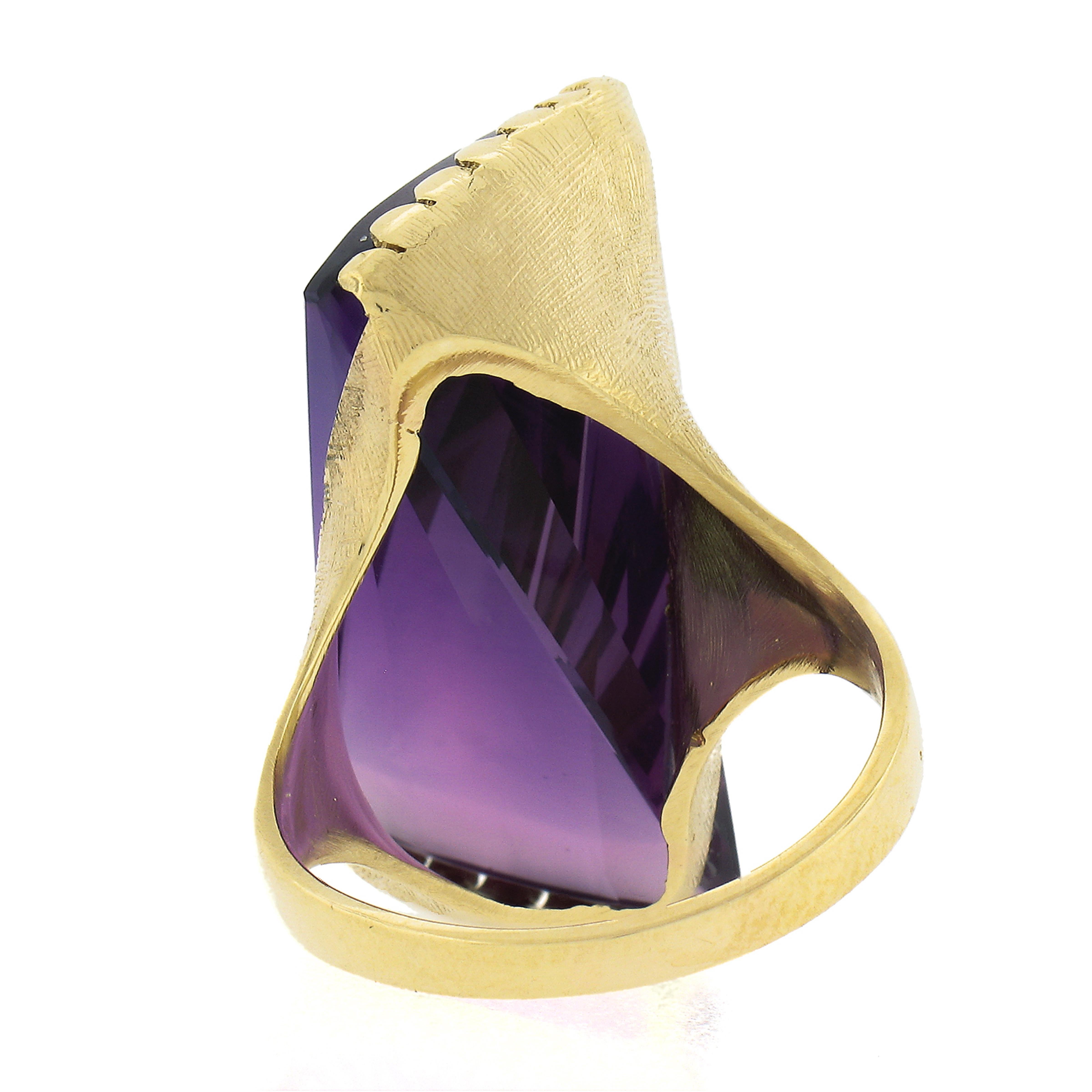 Modernist 18k Yellow Gold Custom Alexandrite Large High Profile Florentine Ring For Sale 2