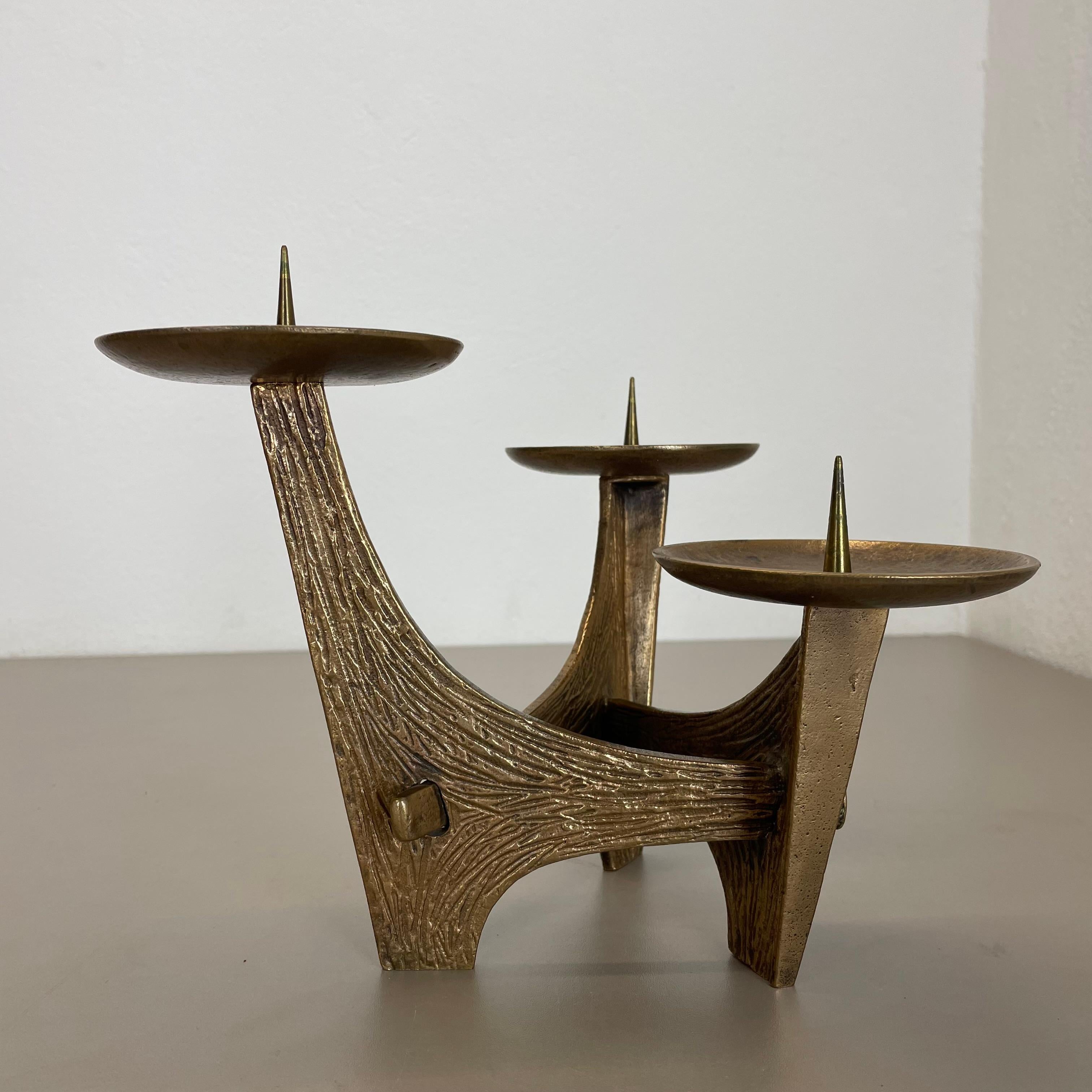 Modernistischer, 1,8 kg schwerer, skulpturaler, brutalistischer Bronze-Metall-Kerzenhalter, Frankreich, 1960er Jahre im Angebot 7