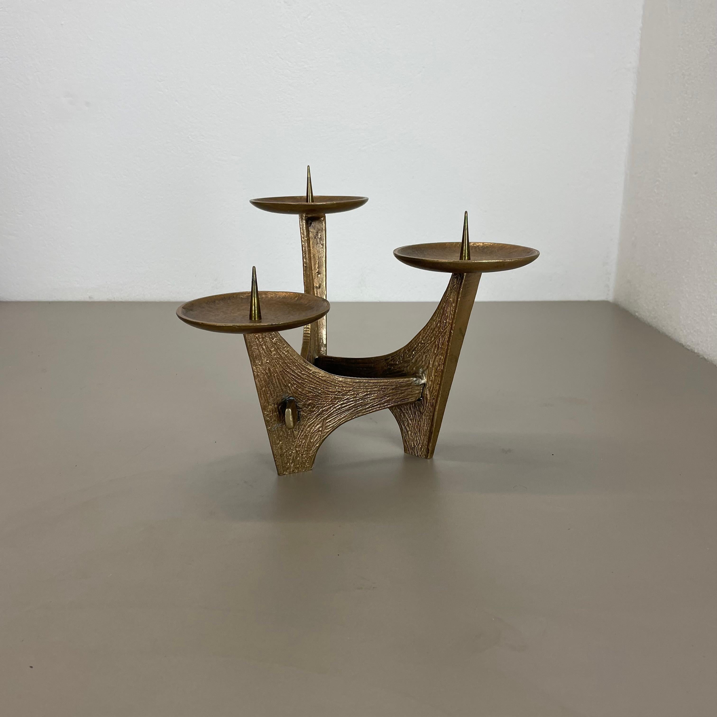 Scandinavian Modern Modernist 1.8kg Sculptural Brutalist Bronze Metal Candleholder, France, 1960s For Sale
