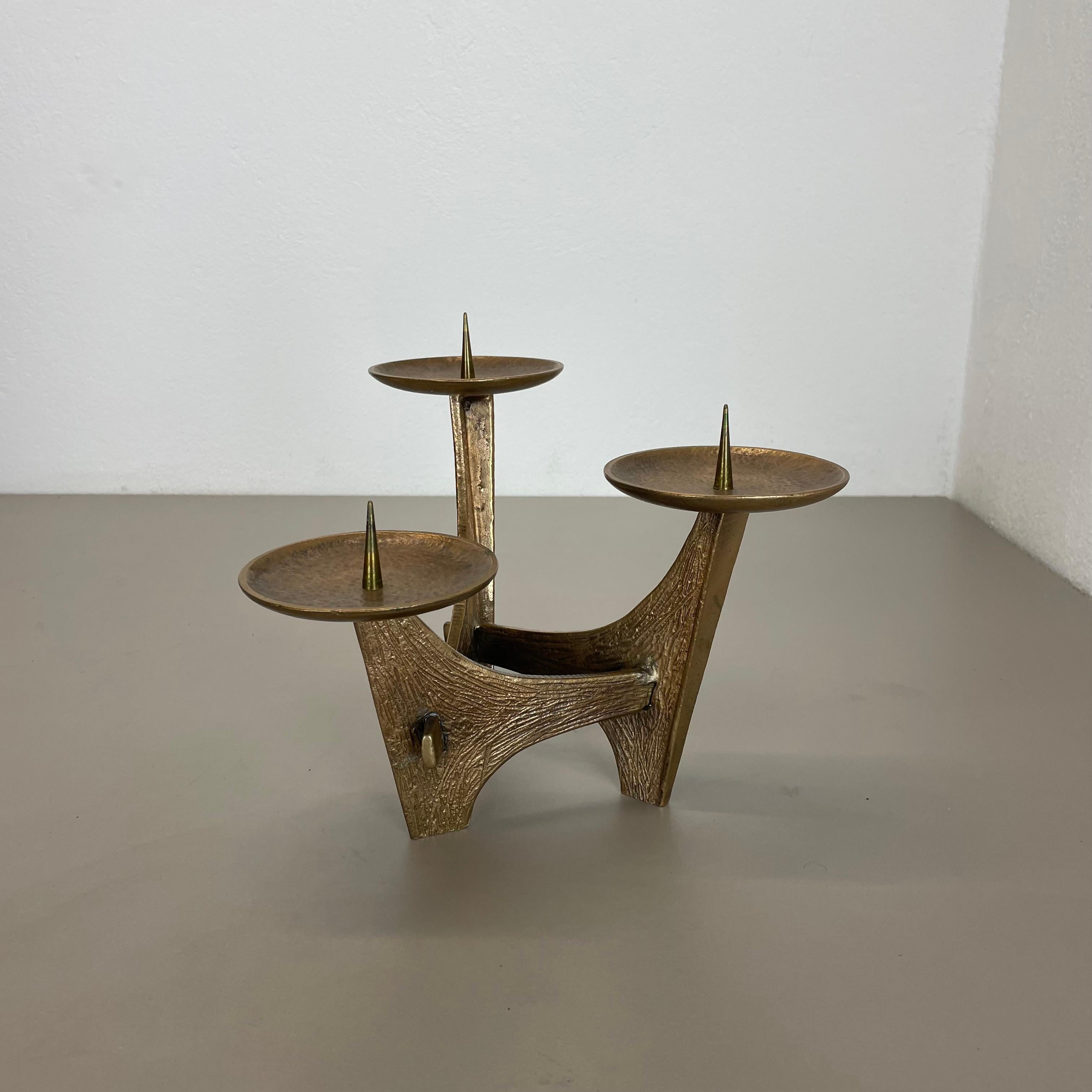 German Modernist 1.8kg Sculptural Brutalist Bronze Metal Candleholder, France, 1960s For Sale