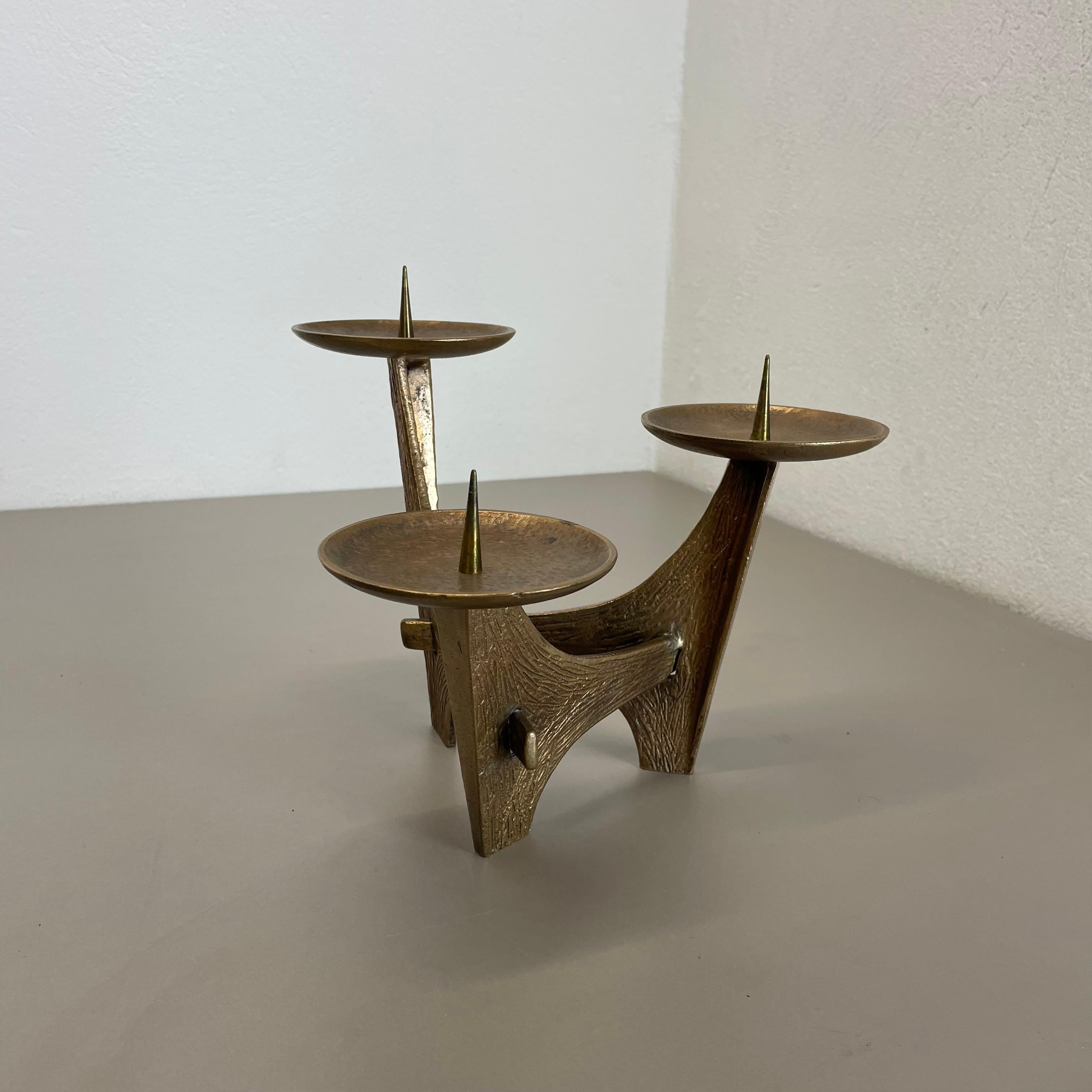 20th Century Modernist 1.8kg Sculptural Brutalist Bronze Metal Candleholder, France, 1960s For Sale