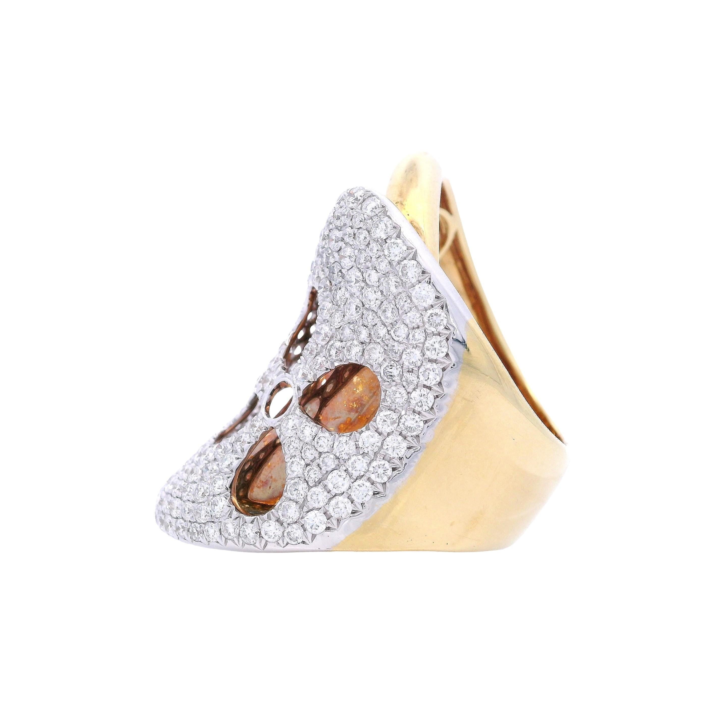 da uomo o donna Anello modernista in oro giallo e bianco 18kt con 3,50 carati di diamanti in vendita