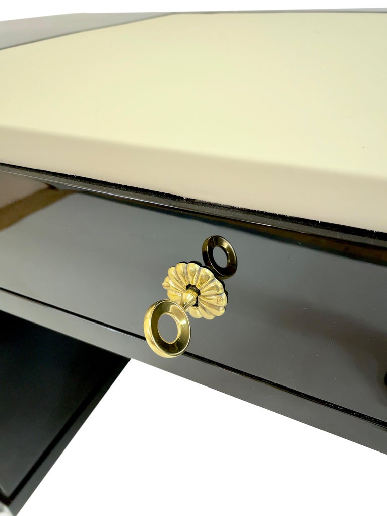 Modernist 1930s French Art Deco Office Desk in Black Lacquer with ...