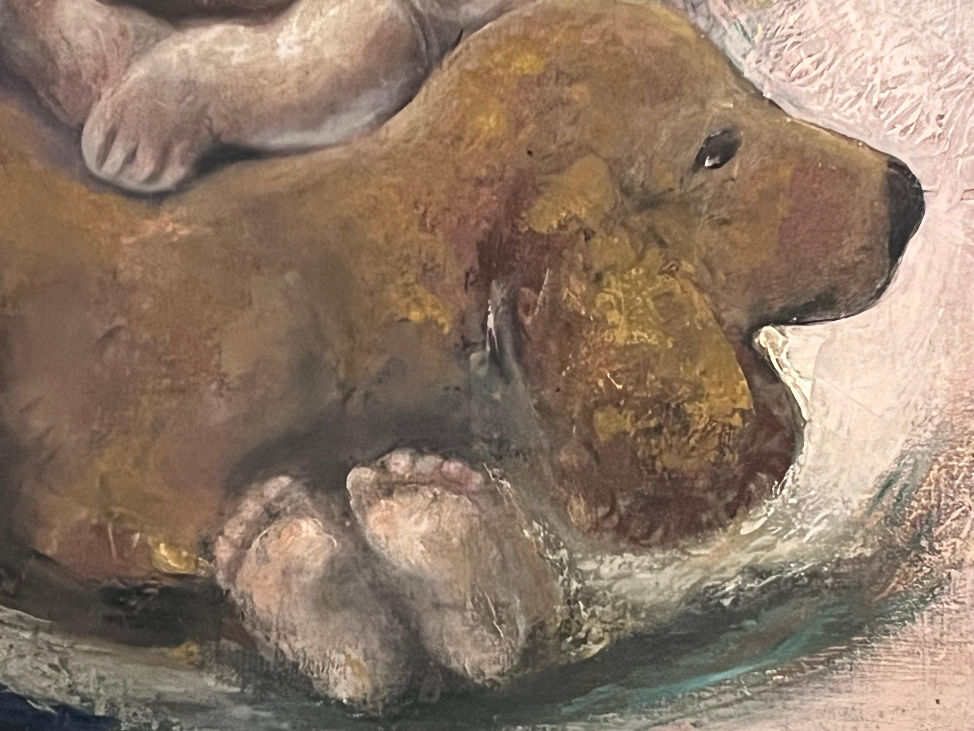 Modernist 1939 Oil Painting of Girl and her Dog by American Artist Nura Ulreich In Good Condition For Sale In Atlanta, GA