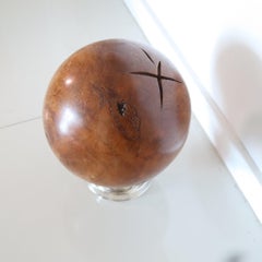 MODERNIST 1950 Decorative Sphere in Carved Wood With Chromed Base Stand