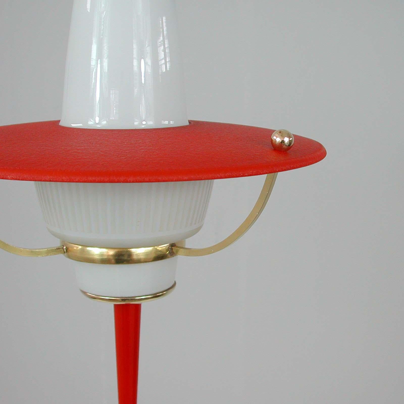 Modernist 1950s Italian Red Lantern, Milk Glass & Brass For Sale 2