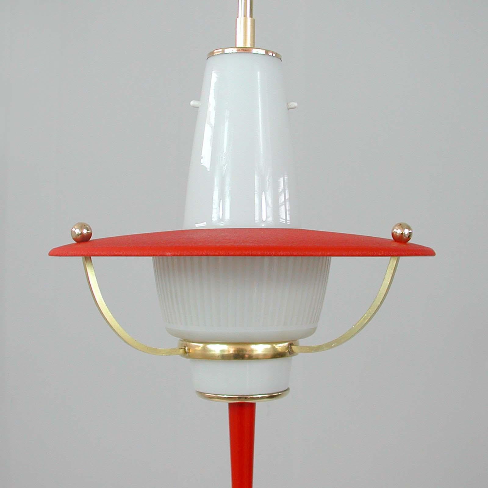 Modernist 1950s Italian Red Lantern, Milk Glass & Brass For Sale 3