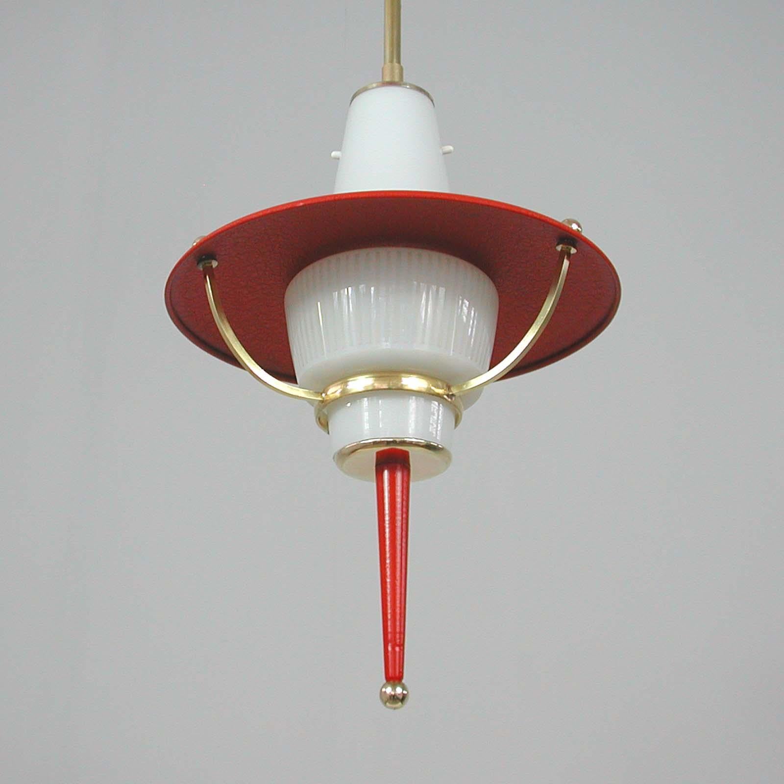 Modernist 1950s Italian Red Lantern, Milk Glass & Brass For Sale 6