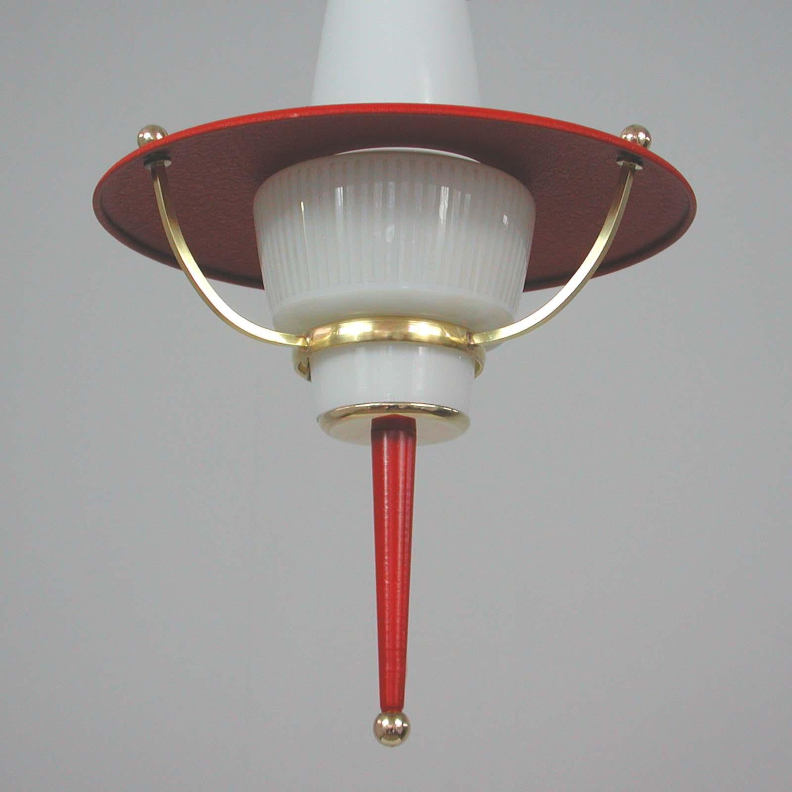 Modernist 1950s Italian Red Lantern, Milk Glass & Brass For Sale 7