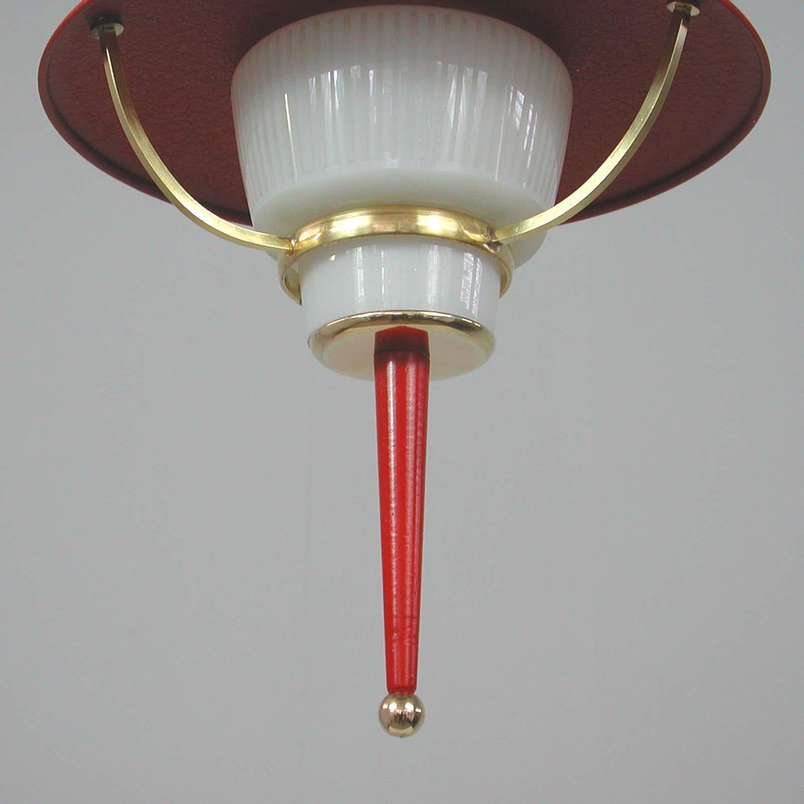 Modernist 1950s Italian Red Lantern, Milk Glass & Brass For Sale 8