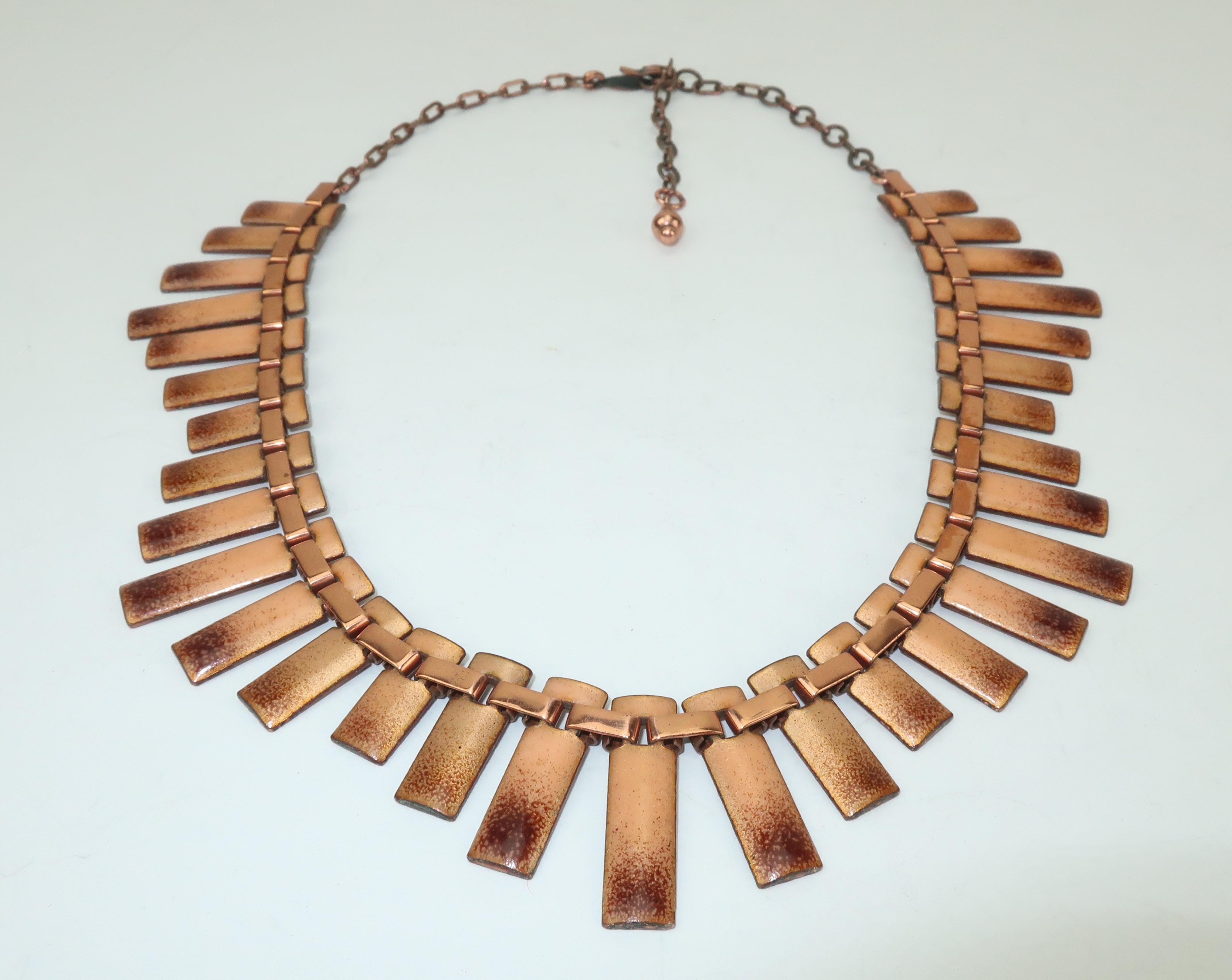 Modernist 1950’s Matisse Copper Enamel Choker Bib Style Necklace In Good Condition In Atlanta, GA