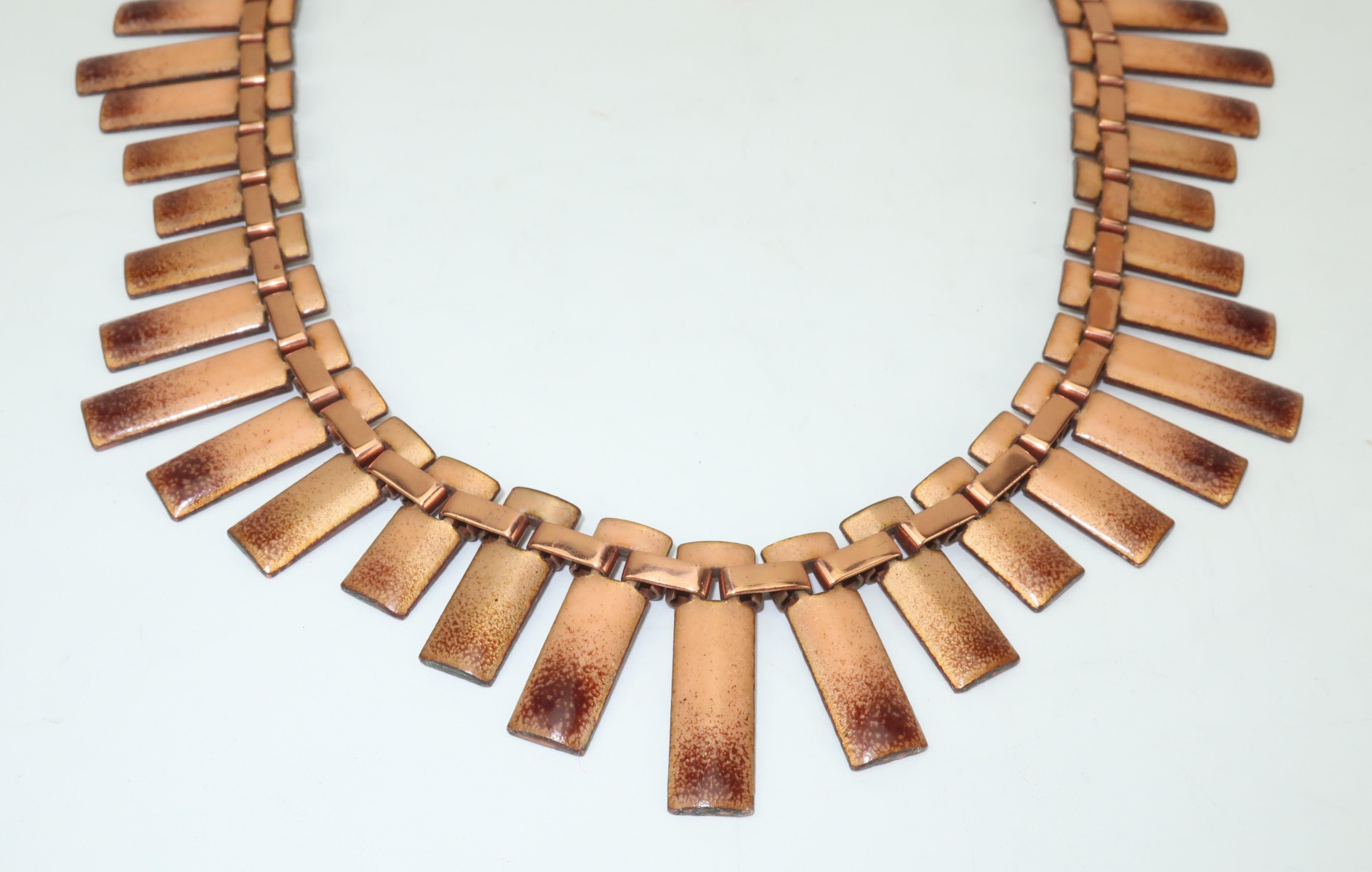 Women's Modernist 1950’s Matisse Copper Enamel Choker Bib Style Necklace