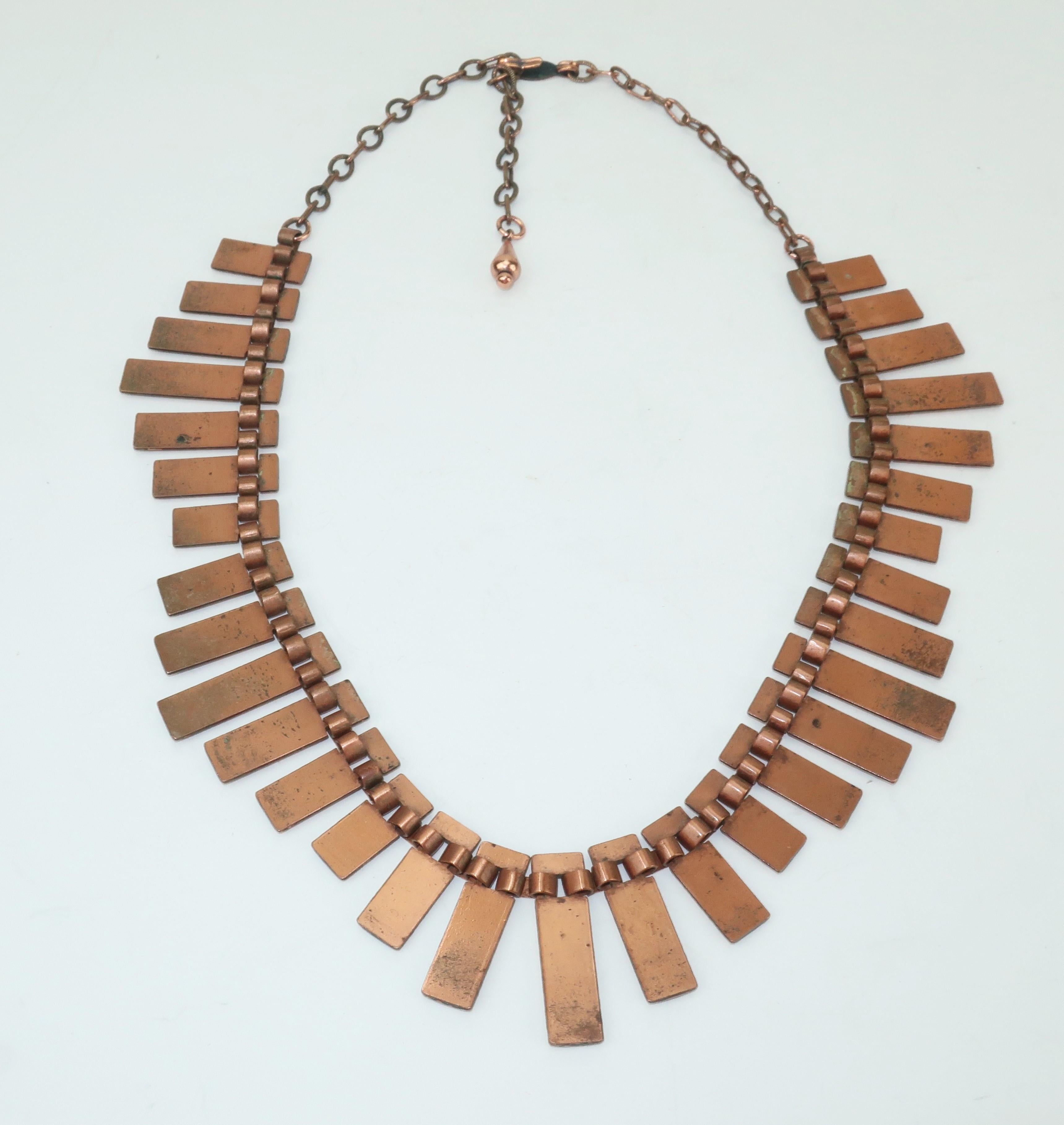 Modernist 1950’s Matisse Copper Enamel Choker Bib Style Necklace 1