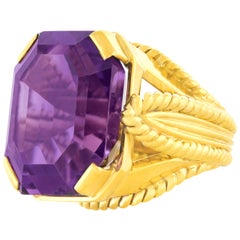 Modernist 1960s Amethyst Set Gold Ring