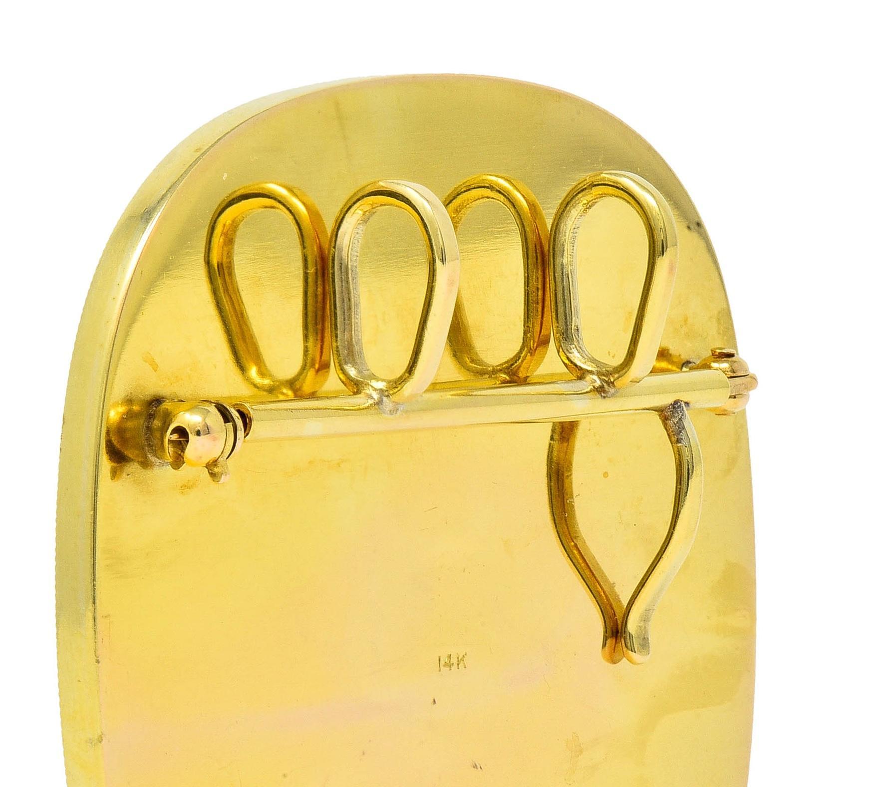 Modernist 1960's Shakudo 14 Karat Gold Grasshopper Daisy Vintage Pendant Brooch For Sale 2