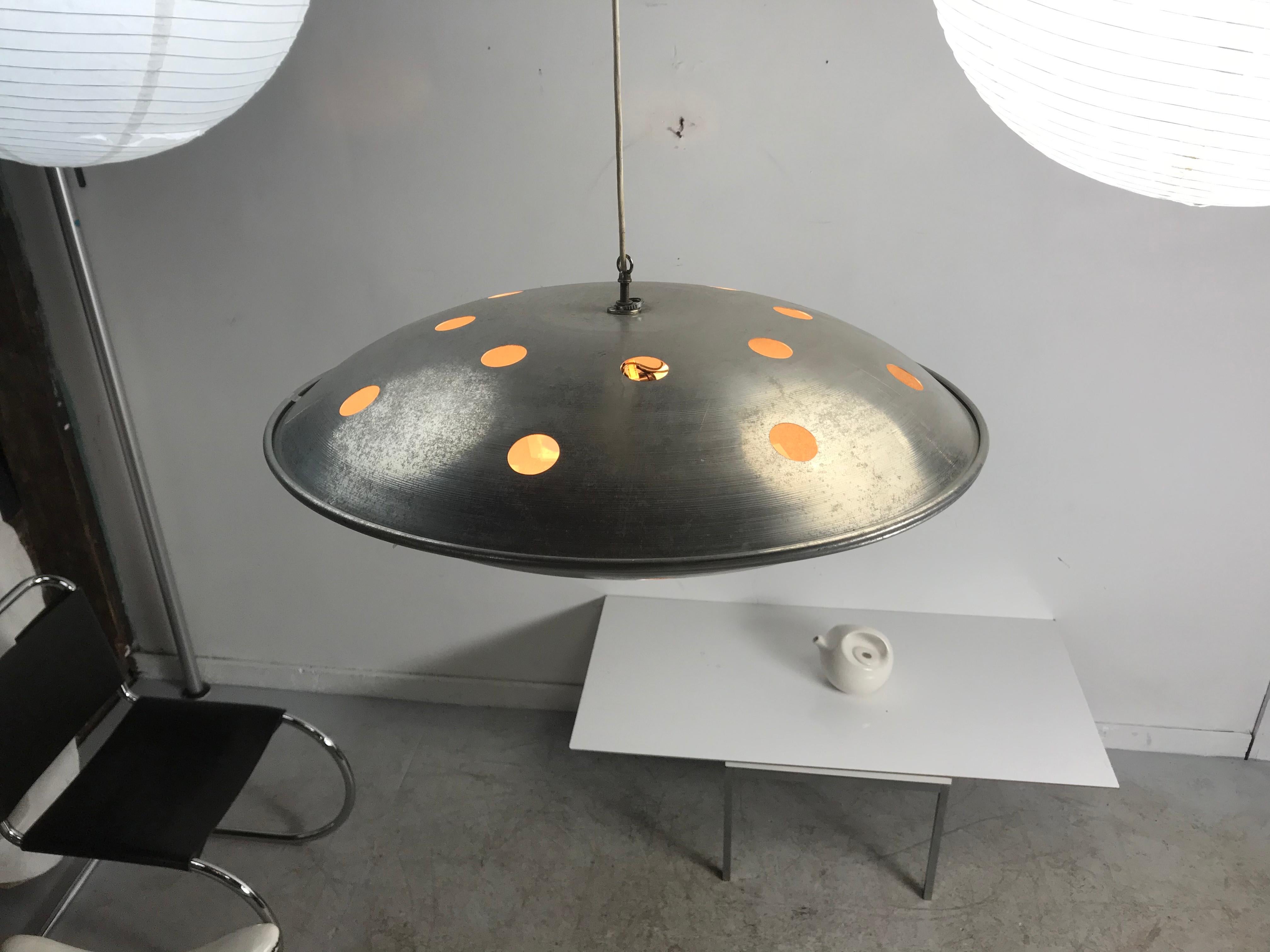 American Modernist 1960s Space Age U F O Flying Saucer Aluminum Hanging Pendant Lamp