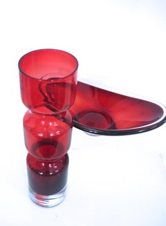 Modernist 1960s Two-Piece Set, Vase by Bo Borgstrom Dish Flavio Poli