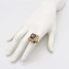 Modernist 1970 Brazil AK Atelier Cocktail Ring 18k Gold Tourmaline & Diamonds