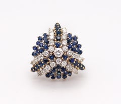 Modernist 1970 Cluster Cocktail Ring 14kt Gold with 10.36 Ctw Diamonds Sapphires