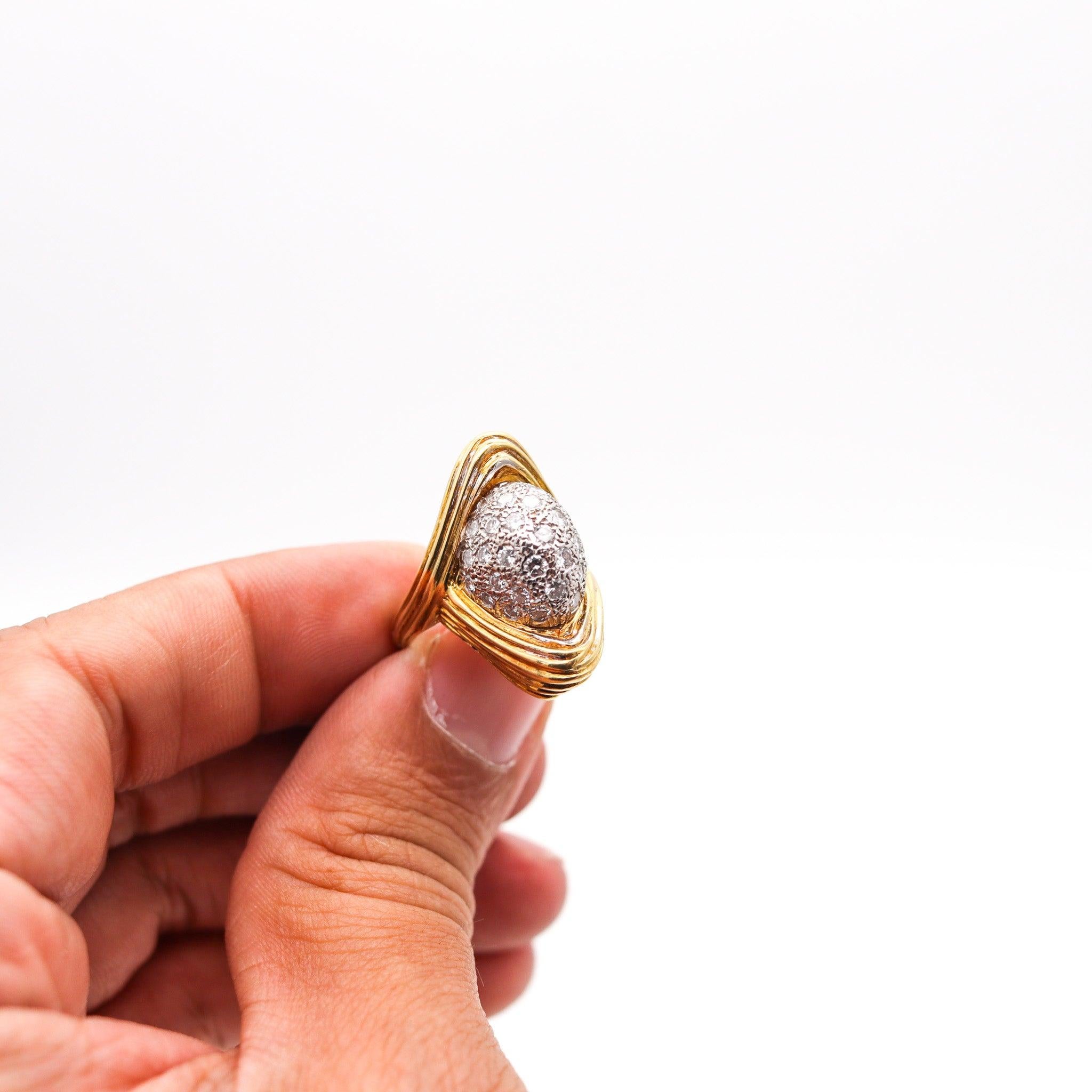 Modernist MODERNIST 1970 Cocktail Ring In 18Kt Gold With 1.70 Ctw In Diamonds For Sale