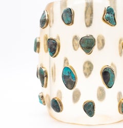 MODERNIST 1970 Cuff-Bracelet In Clear Lucite, 925 Sterling & Natural Turquoises