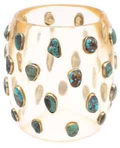 MODERNISTA 1970 Brazalete de lucita transparente, plata 925 y turquesas naturales